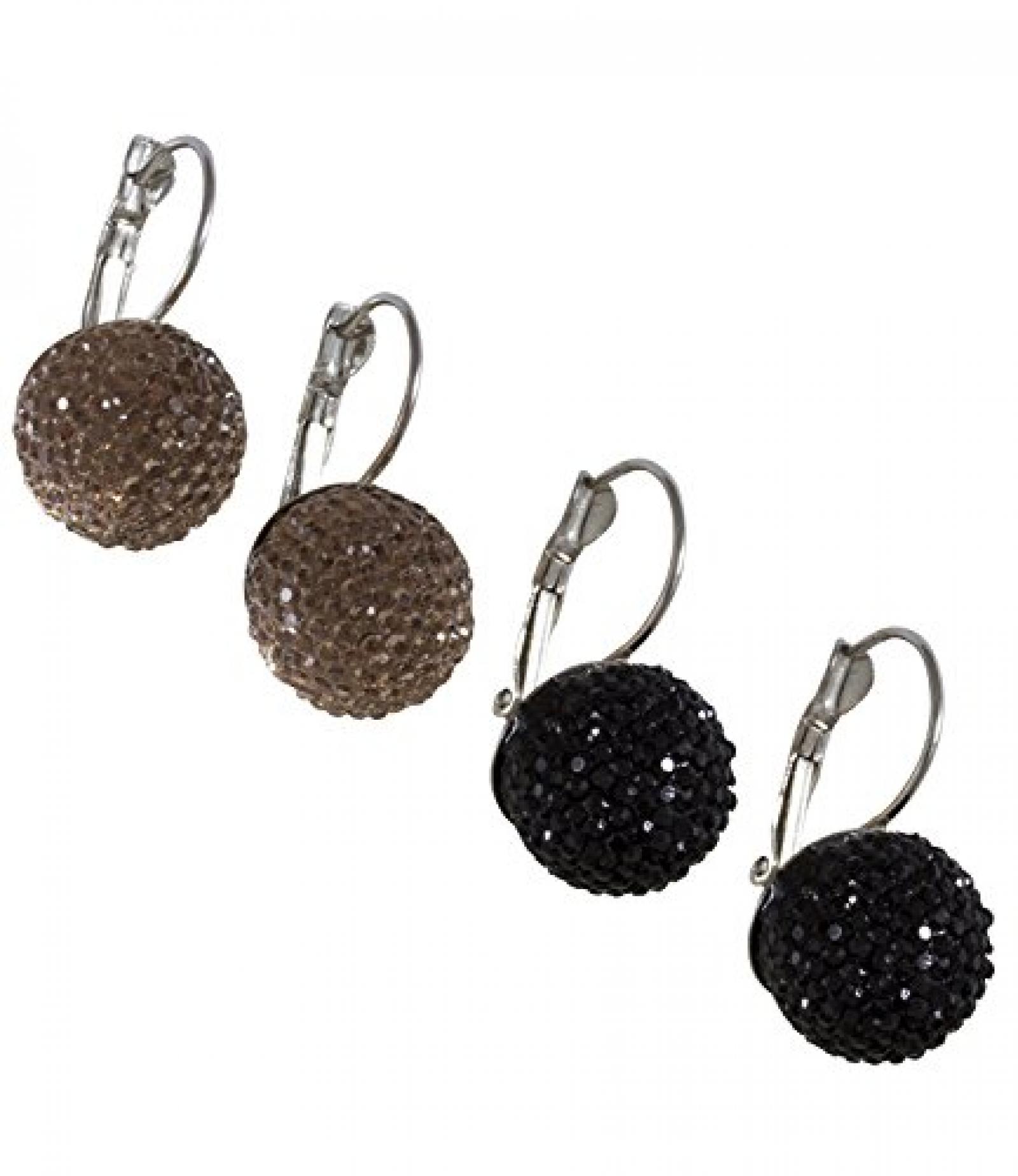 SIX "Cecilia" 2er Set Ohrh&auml;nger mit funkelnder Halbkugel in Beige Schwarz (381-669) 